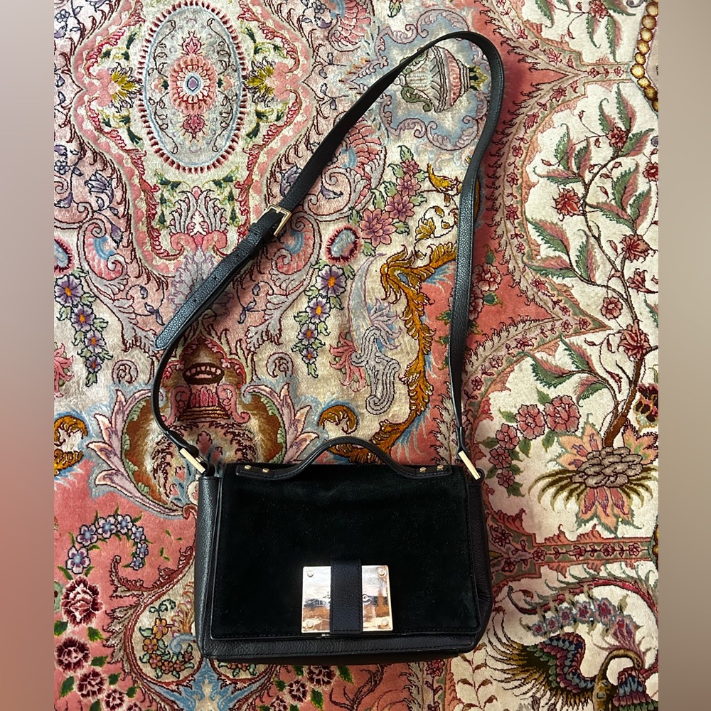 India Hicks Lady P Leather and Suede Crossbody Bag with Gold Hardware